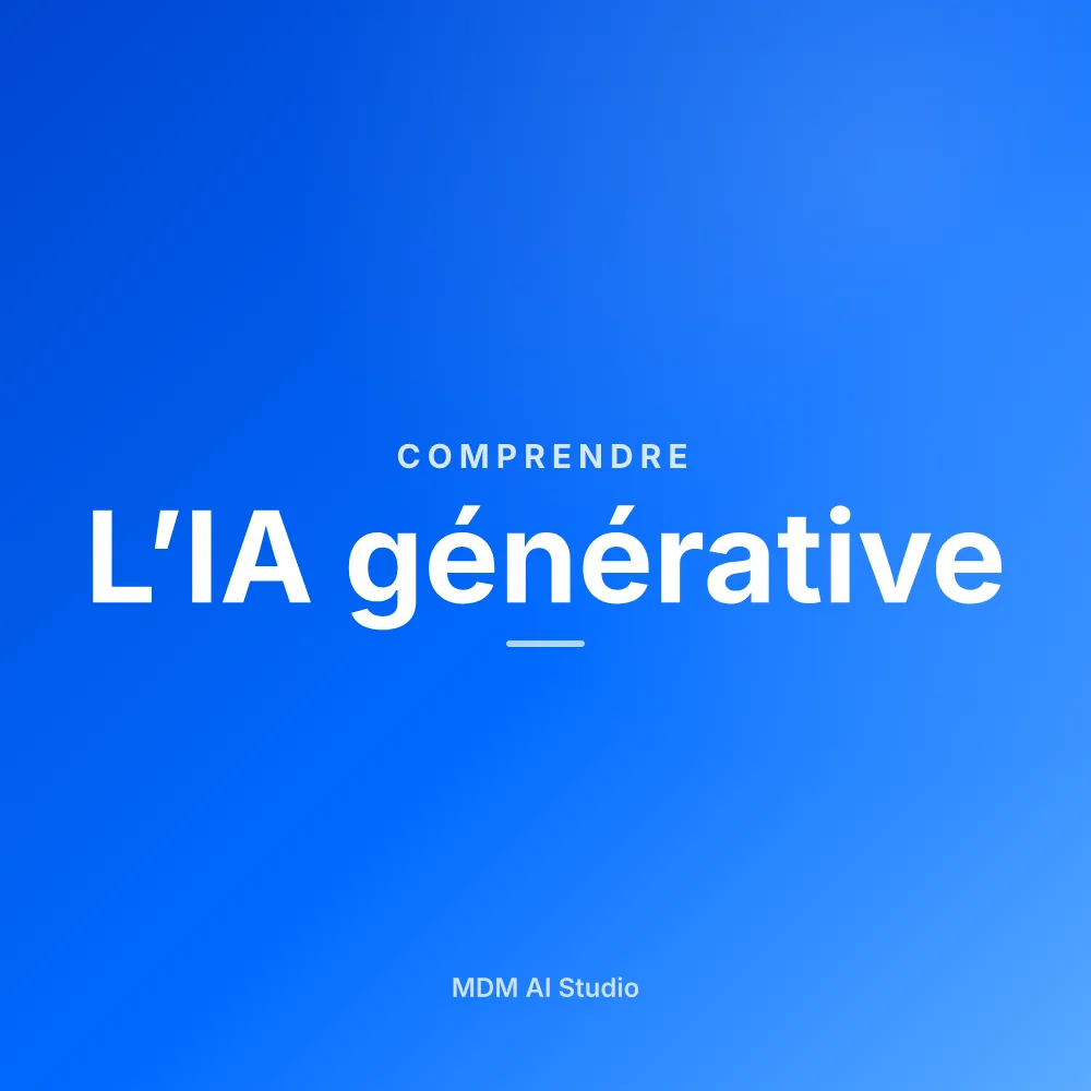 Animation « L’IA générative » : Vous donnez une consigne ; Elle génère du neuf ; Texte, image, son ou code ; Vous choisissez la version.